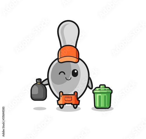 the mascot of cute spoon as garbage collector