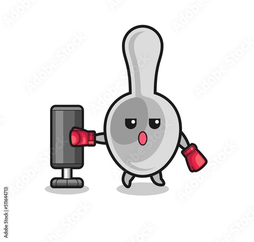 spoon boxer cartoon doing training with punching bag