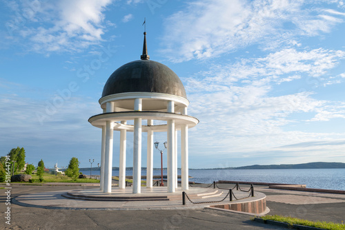 Round gazebo-rotunda on the embankment of Onega lake on a sunny June morning, Petrozavodsk