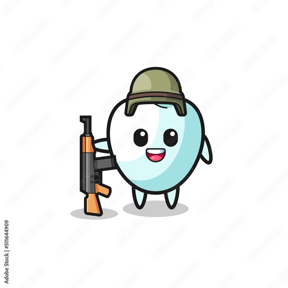 cute tooth mascot as a soldier
