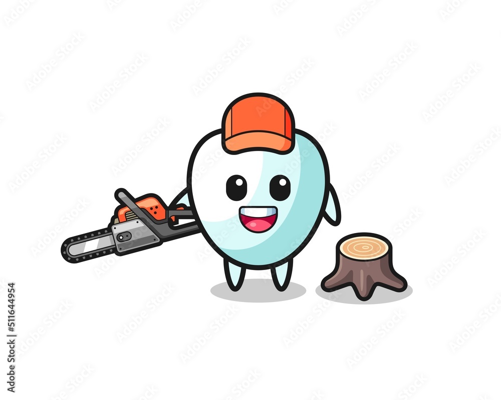 Obraz premium tooth lumberjack character holding a chainsaw