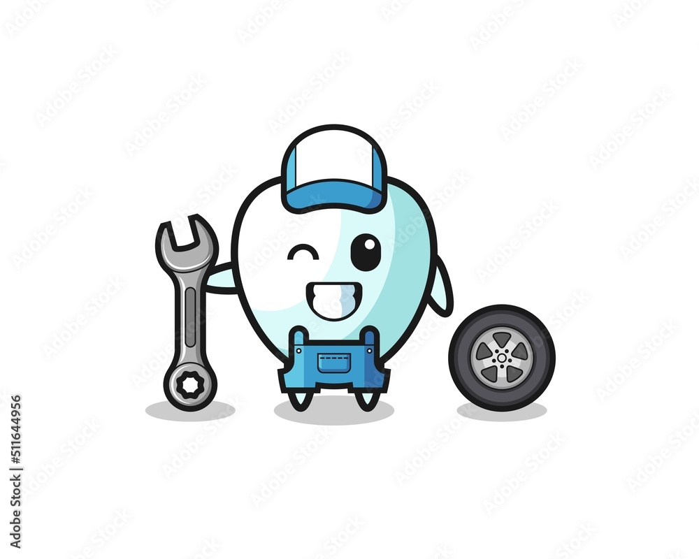 the tooth character as a mechanic mascot