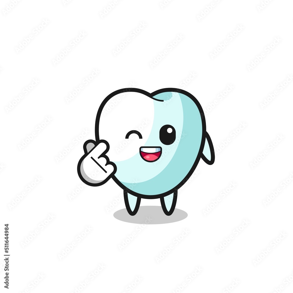 tooth character doing Korean finger heart tooth character doing Korean finger heart