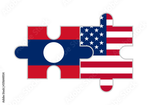 puzzle pieces of laos and usa flags. vector illustration isolated on white background	