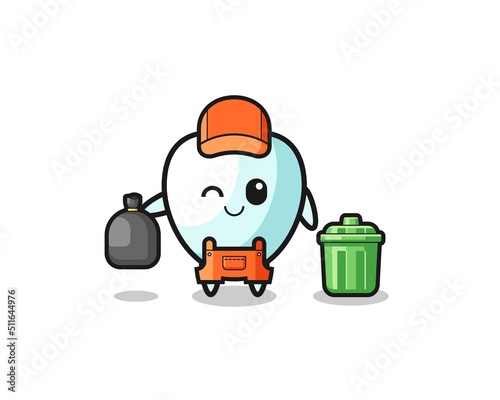 the mascot of cute tooth as garbage collector