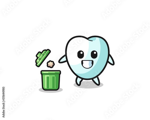 illustration of the tooth throwing garbage in the trash can