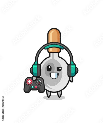 cooking spoon gamer mascot holding a game controller © heriyusuf