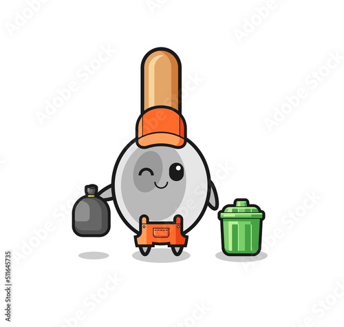 the mascot of cute cooking spoon as garbage collector