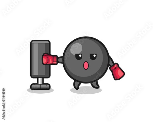 dot symbol boxer cartoon doing training with punching bag