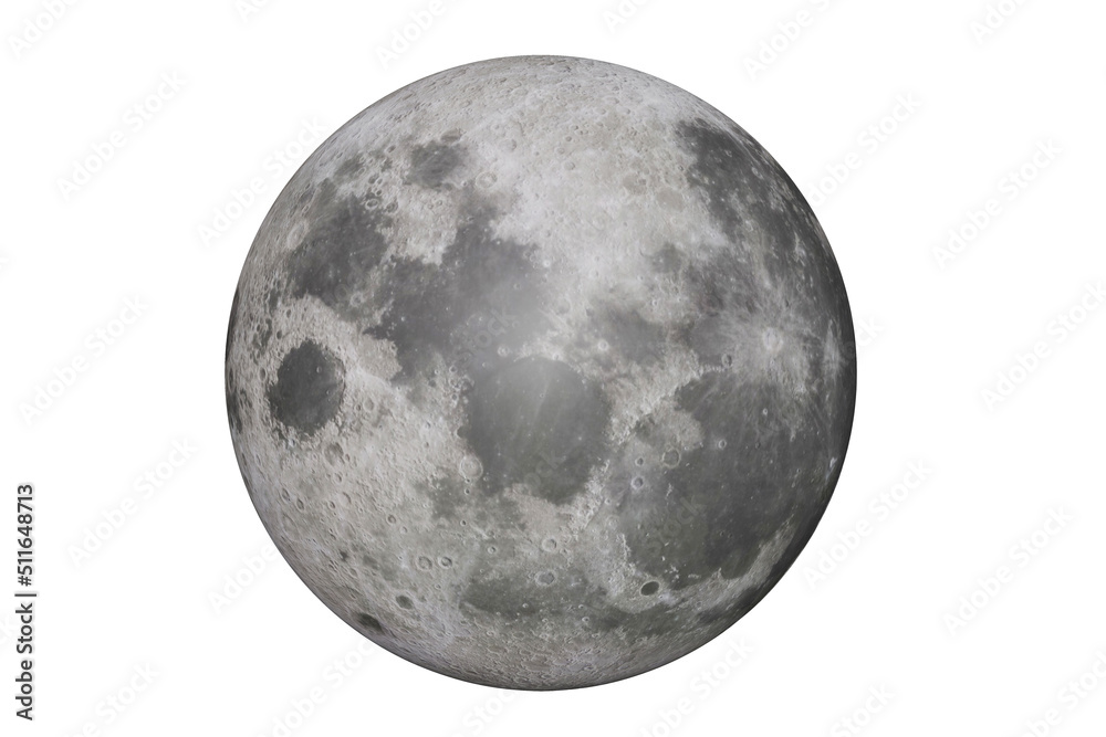 Highly detailed moon on isolate white. Elements of this image furnished by NASA in 3D rendering Highly detailed moon on isolate white. Elements of this image furnished by NASA in 3D rendering