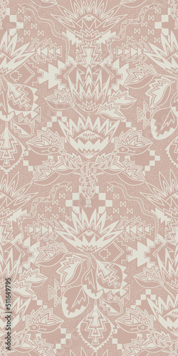 VECTOR SEAMLESS PATTERN. Summer garden floral motifs tribal boho damask. simple monochrome colour. symmetrical hipster snake and protea Aztec Navajo wilderness repeat tile