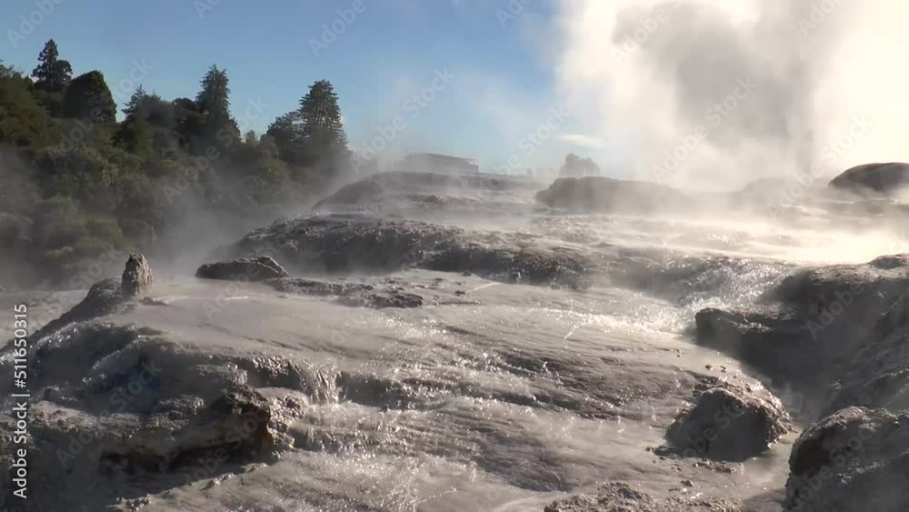 New Zealand. Geothermal field with fumaroles and geysers. New Zealand. Geothermal field with fumaroles and geysers.