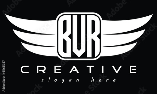 BVR three-letter Wing minimal typography font Monogram emblems flying logo. Vector template photo