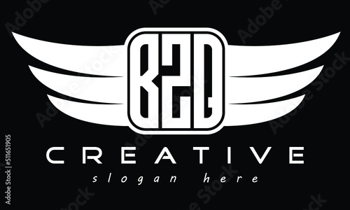 BZQ three-letter Wing minimal typography font Monogram emblems flying logo. Vector template photo