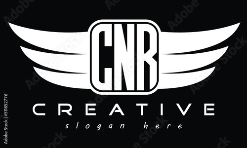 CNR three-letter Wing minimal typography font Monogram emblems flying logo. Vector template photo