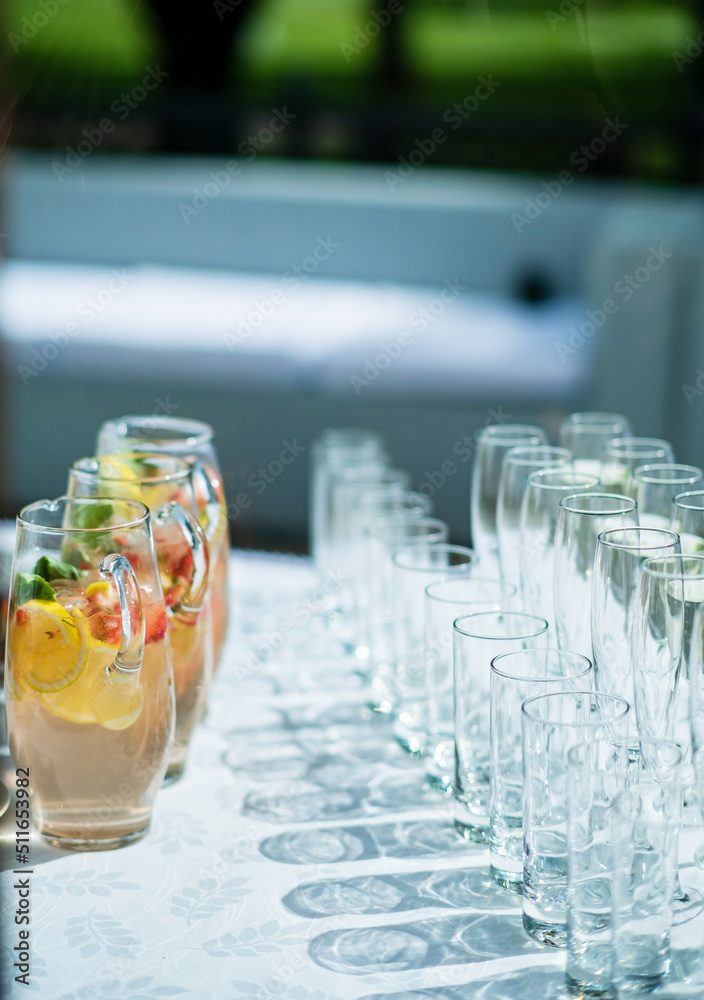 champagne and lemonade on the catering table champagne and lemonade on the catering table