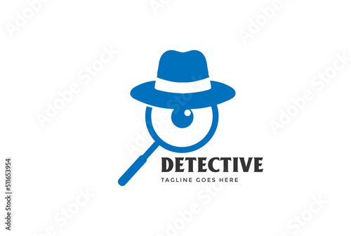 Simple Minimalist Detective Hat with Eye Camera Vision Magnifier Glass Logo Design Vector
