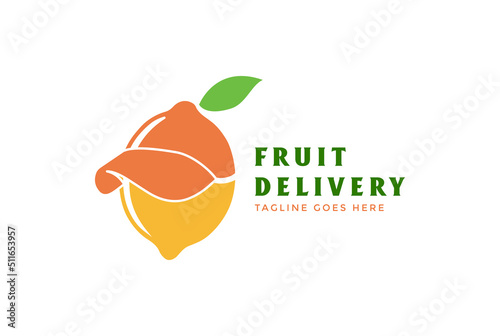 Fresh Lemon Lime Orange Fruit with Delivery Hat Service Logo Design Vector