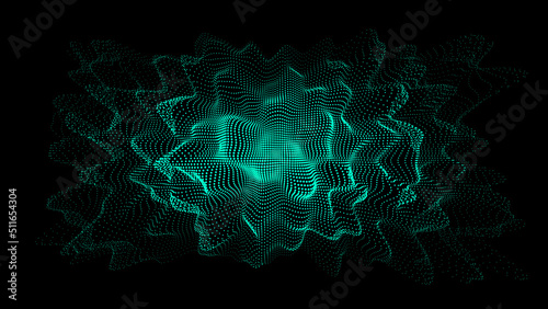 White sphere of dots with noise and explosion effect. Abstract tehnology wave. Big data visualization. Vector illustration.