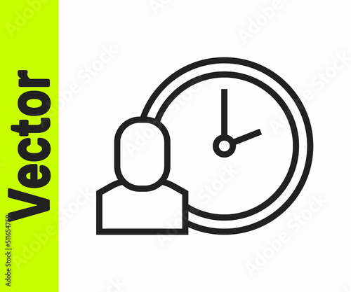 Black line Work time icon isolated on white background. Office worker. Working hours. Business briefcase. Vector