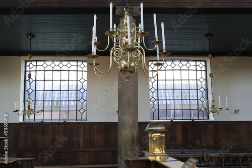 Canvas Print Amsterdam Portuguese Synagogue Detail with Windows and Chandeliers, Netherlands