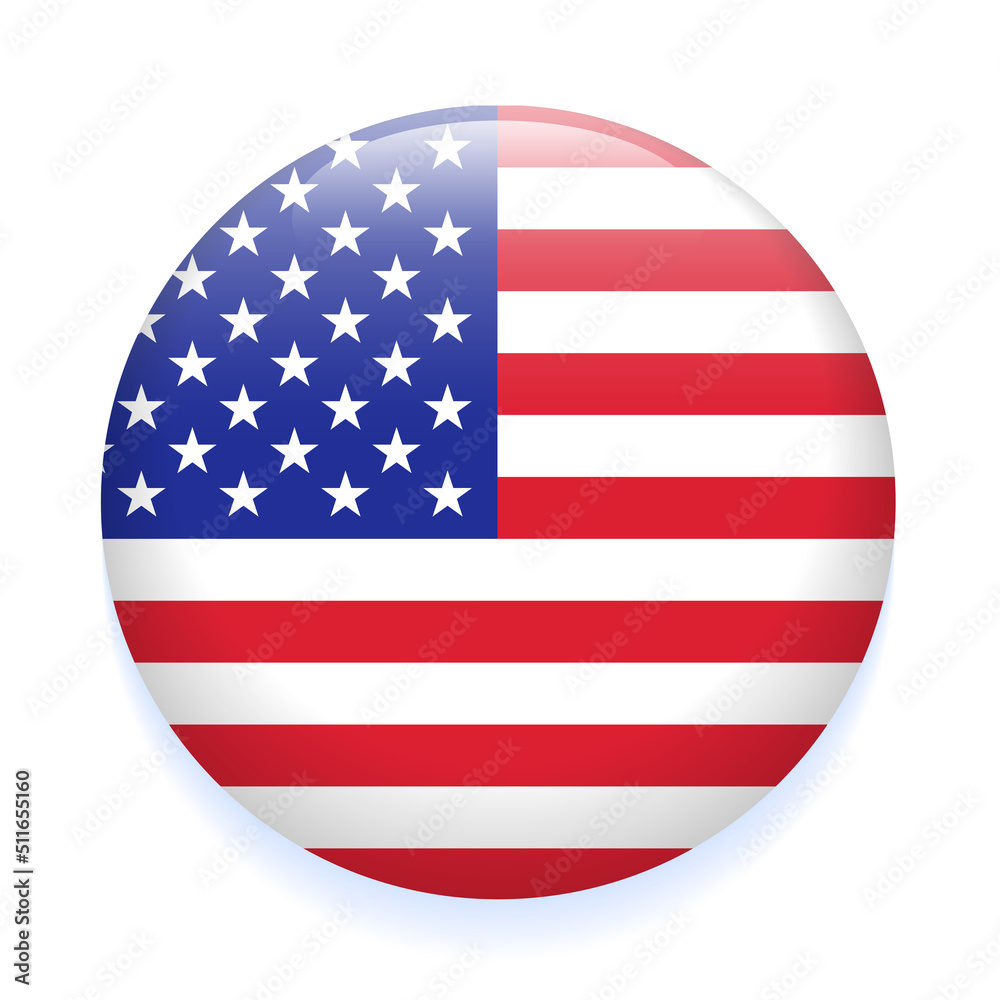 USA Flag Independence Memorial Labor Day Button Round sign symbol Star Stripes United States of America Country Isolated Nation 3D Card Icon Vector Illustration