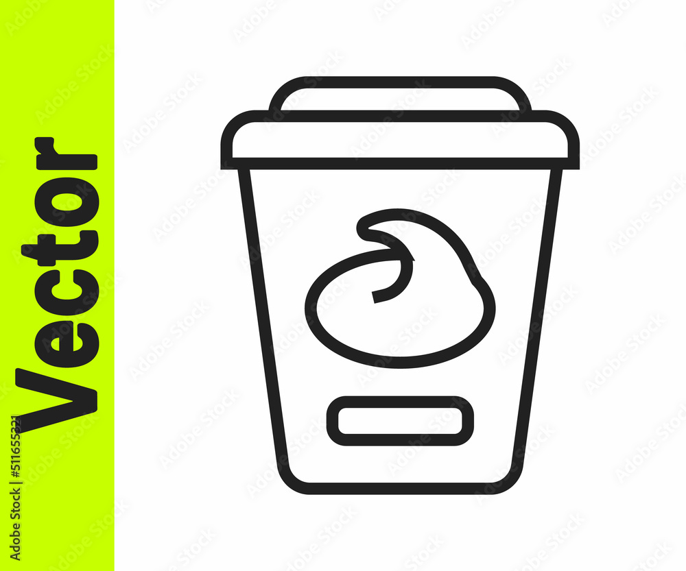 Black line Yogurt container icon isolated on white background. Yogurt in plastic cup. Vector Black line Yogurt container icon isolated on white background. Yogurt in plastic cup. Vector