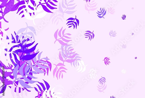 Light Pink vector doodle pattern with leaves.