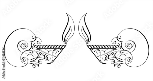 Diwali Diya Pen Ink Style M_2206001