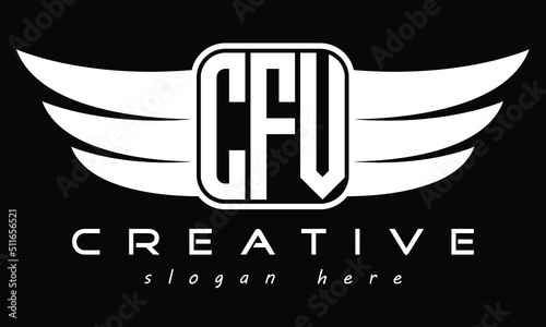  CFV three-letter Wing minimal typography font Monogram emblems flying logo. Vector template photo