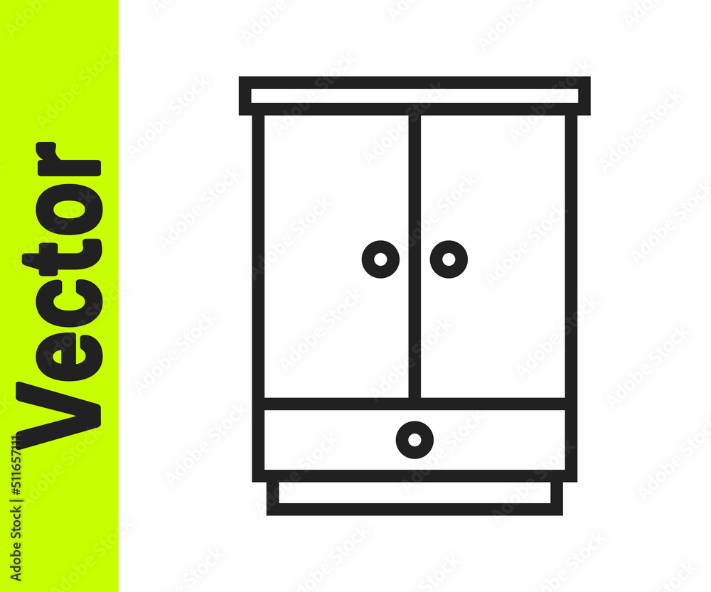Black line Wardrobe icon isolated on white background. Cupboard sign. Vector Black line Wardrobe icon isolated on white background. Cupboard sign. Vector
