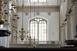 Amsterdam Westerkerk Church Interior View with Window and Chandeliers, Netherlands