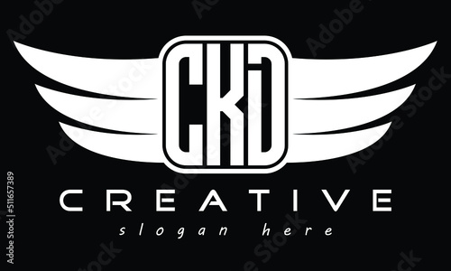  CKD three-letter Wing minimal typography font Monogram emblems flying logo. Vector template