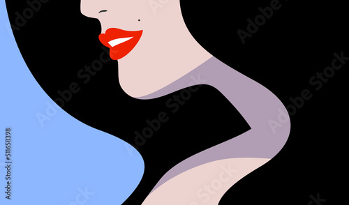 Black haired girl with red lips and beauty spot