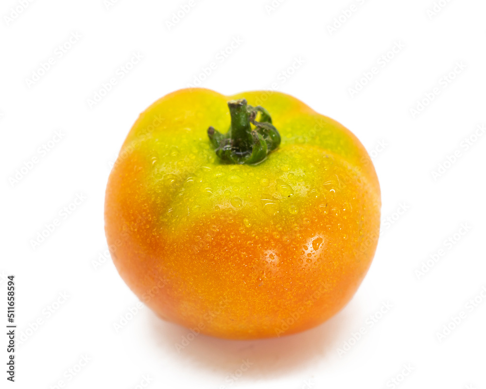 single half ripe tomato on white background. single half ripe tomato on white background.
