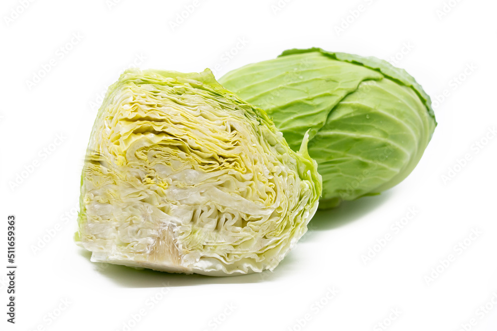 Fresh green Cabbage slices isolated on white background. Fresh green Cabbage slices isolated on white background.