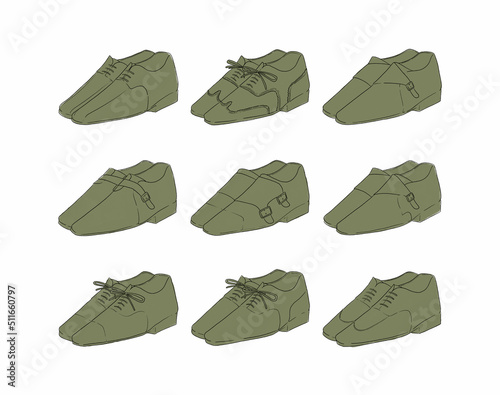 カーキの革靴のイラストセット