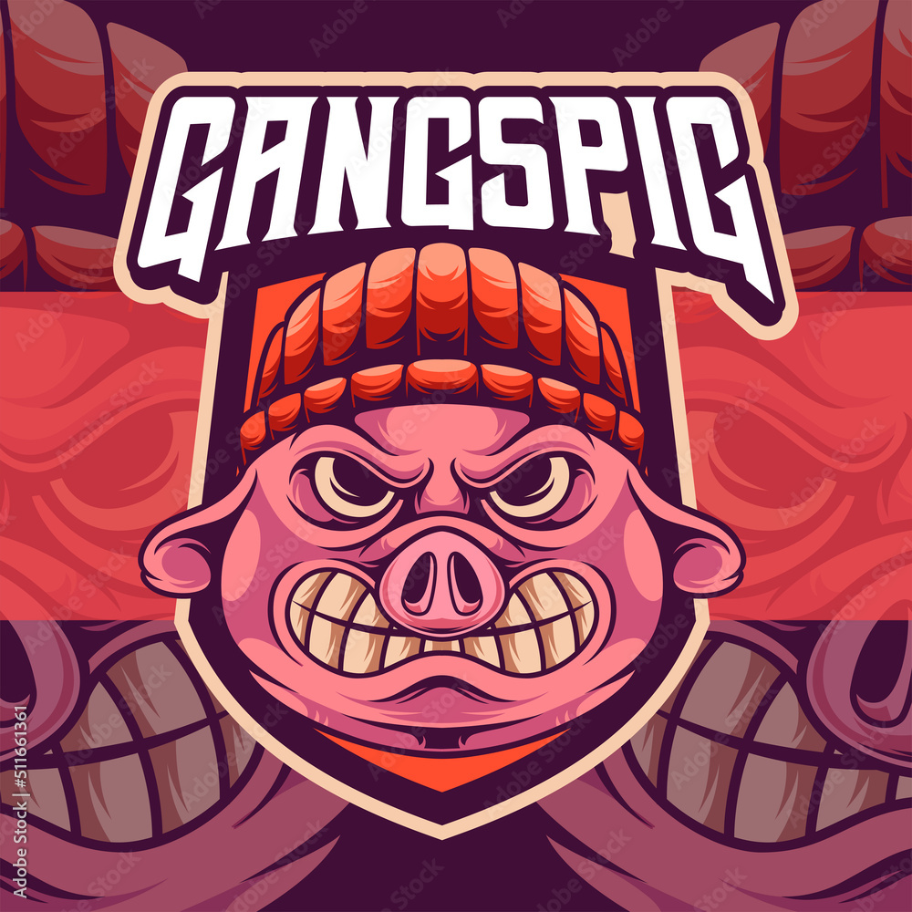 Obraz premium Pig Head With Hat Mascot Logo Template