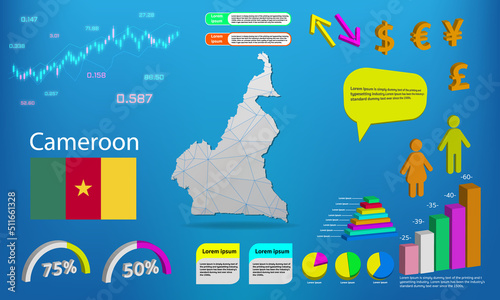 cameroon map info graphics - charts, symbols, elements and icons collection. Detailed cameroon map with High quality business infographic elements.