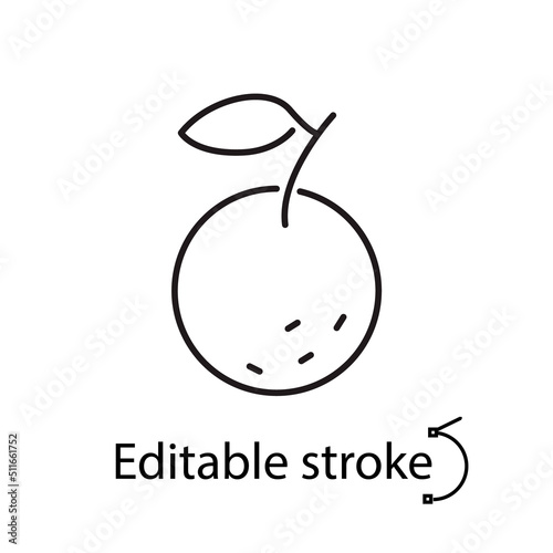 Orange outline icon. Tangerine item. Citrus fruit. Casino idea. Editable stroke. Isolated vector stock illustration