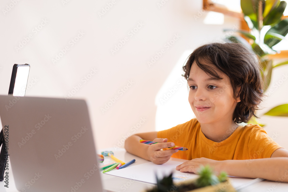 Child on online lesson, distance education Child on online lesson, distance education