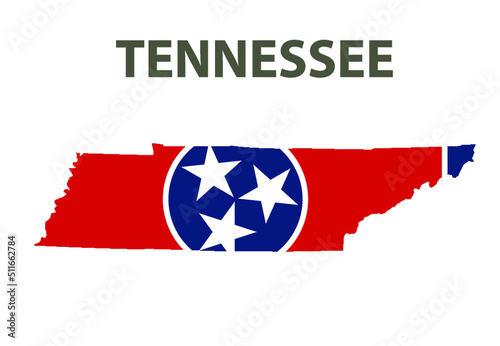 Map and flag of the state of America. Tennessee, USA.