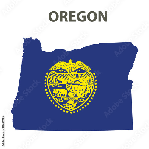 Map and flag of the state of America. Oregon, USA.