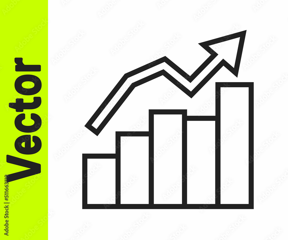 Black line Financial growth increase icon isolated on white background. Increasing revenue. Vector