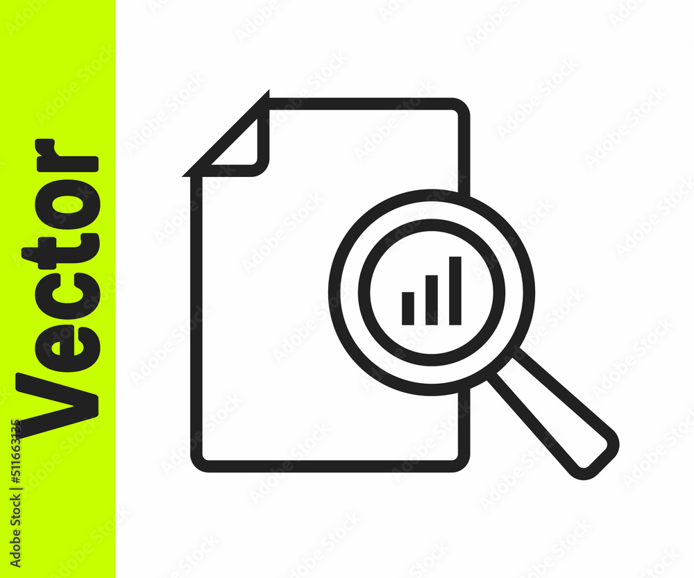 Black line Document with graph chart icon isolated on white background. Report text file icon. Accounting sign. Audit, analysis, planning. Vector Black line Document with graph chart icon isolated on white background. Report text file icon. Accounting sign. Audit, analysis, planning. Vector