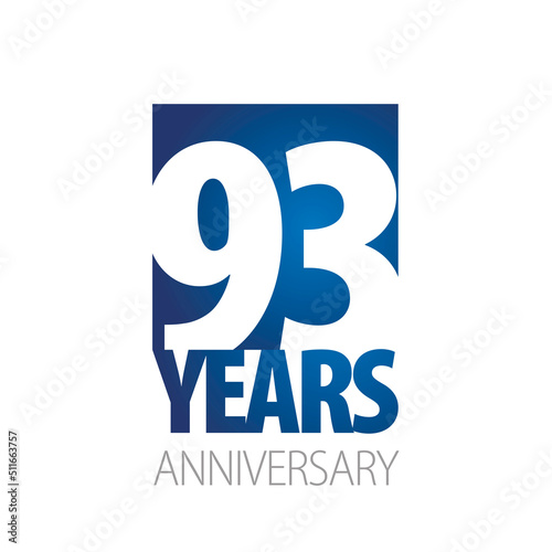 93 Years Anniversary negative space numbers blue white logo icon banner photo