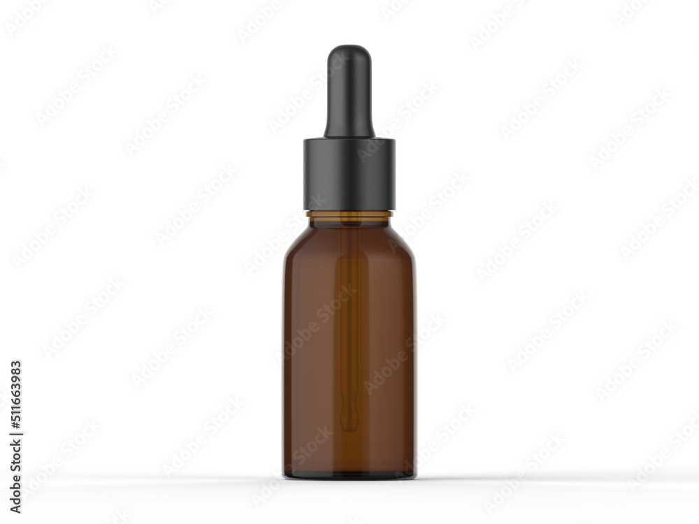 Amber dropper bottle mockup for branding and promotion, 3d render illustration