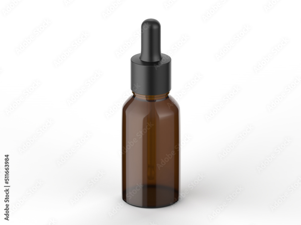 Amber dropper bottle mockup for branding and promotion, 3d render illustration