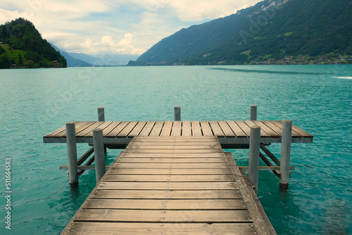 A picture of Iseltwald Pier jetty at Lake Brienz in the afternoon. Famous place for photography in Switzerland.