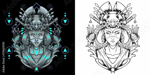 geisha vector illustration in detailed style